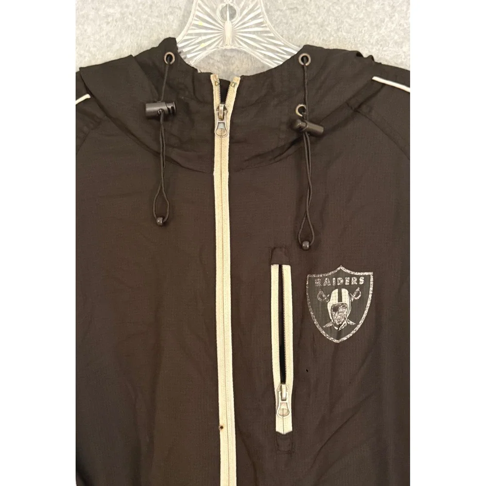 NFL Raiders Windbreaker Hoodie Jacket Mens XL Black White Full Zip Logo is Faded